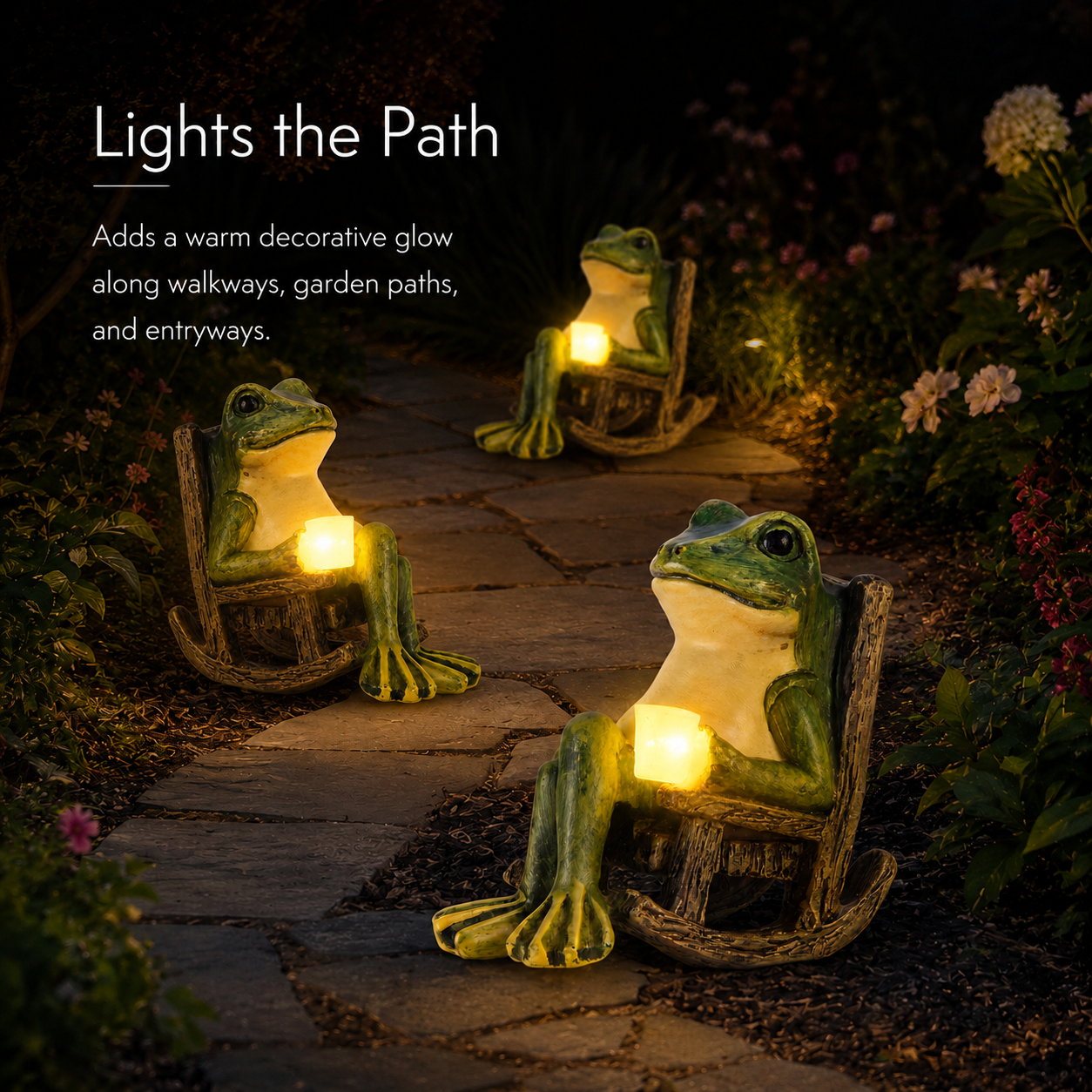Solar Frog Garden Light with Lantern in Resin, view 8
