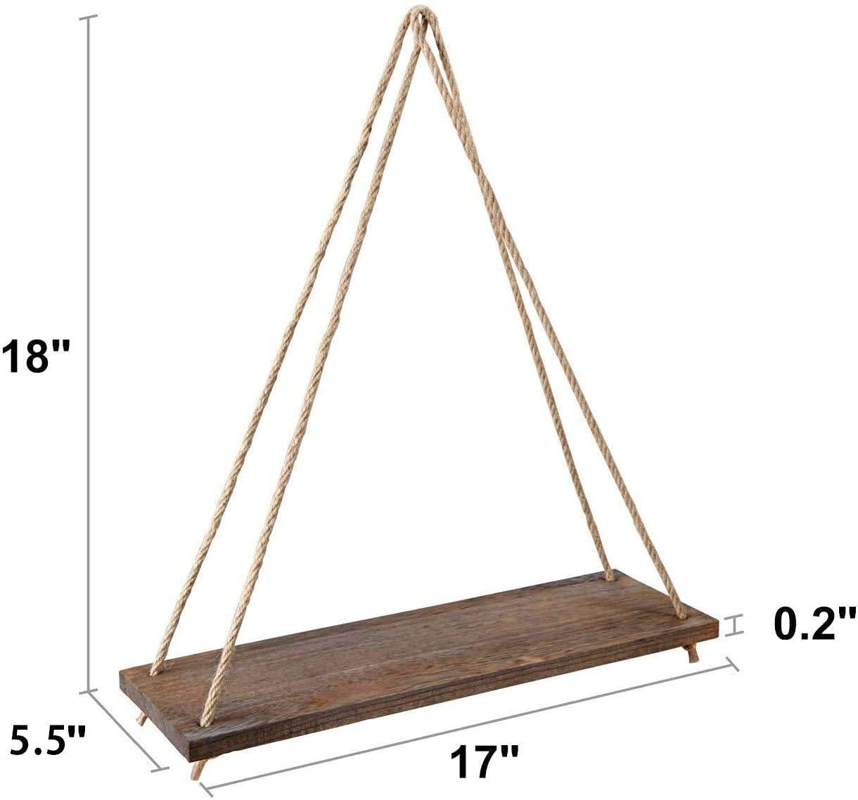 Rope Hung Wooden Wall Shelf, 13.8 in, view 8