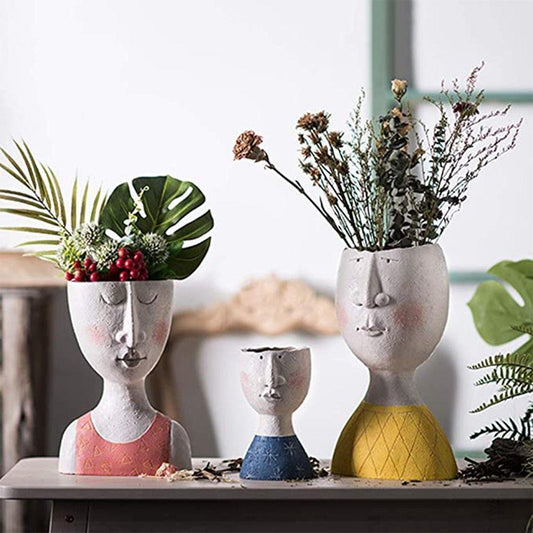 Caricature Face Sculpture Planter, Eight Characters, view 2