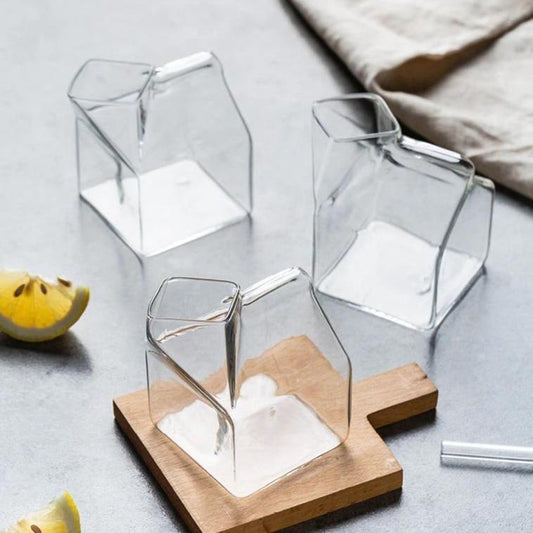 Glass Milk Carton Cup with Square Base, 11.8 fl oz, view 2