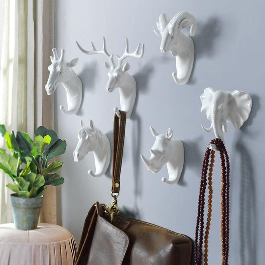 Animal Head Wall Hooks in Resin, Six Animals, view 2