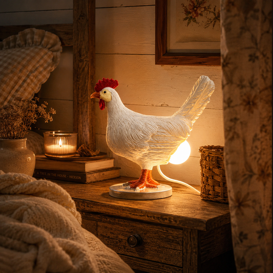 Chicken Table Lamp with a Glowing Egg Bulb, view 2