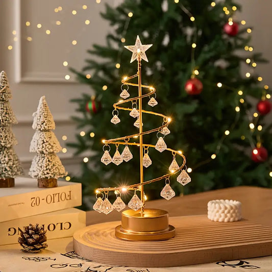 Gold Spiral LED Tree Lamp with Crystal Drops, 13.7 in, view 2