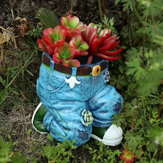 Denim Jeans Garden Planter, Sitting or Kneeling Pose, view 2