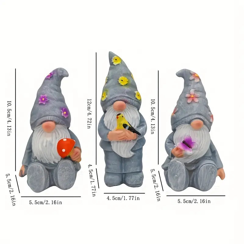 Set of 3 Seated Garden Gnome Figures, Resin, 5 in, view 5