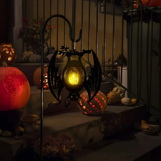 Hanging Bat Lantern Candle Holder in Black Wood, view 2