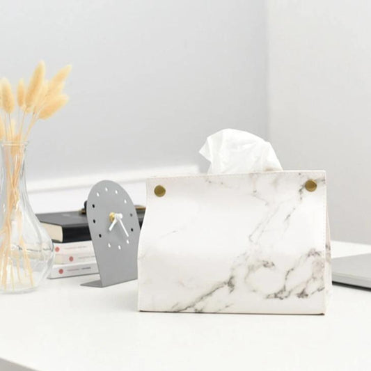 Marbled Vegan Leather Tissue Holder with Button Closure, view 2
