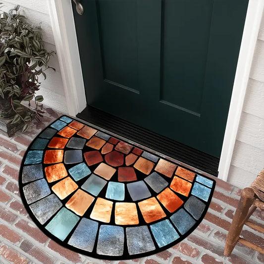 Half Moon Mosaic Print Rug, Machine Washable, view 2