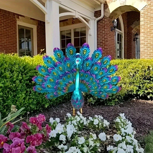 Hand Painted Metal Peacock Garden Sculpture, view 2