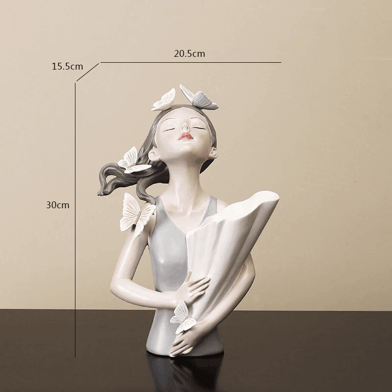 Butterfly Girl Bust Vase, Hand Painted Resin, view 21