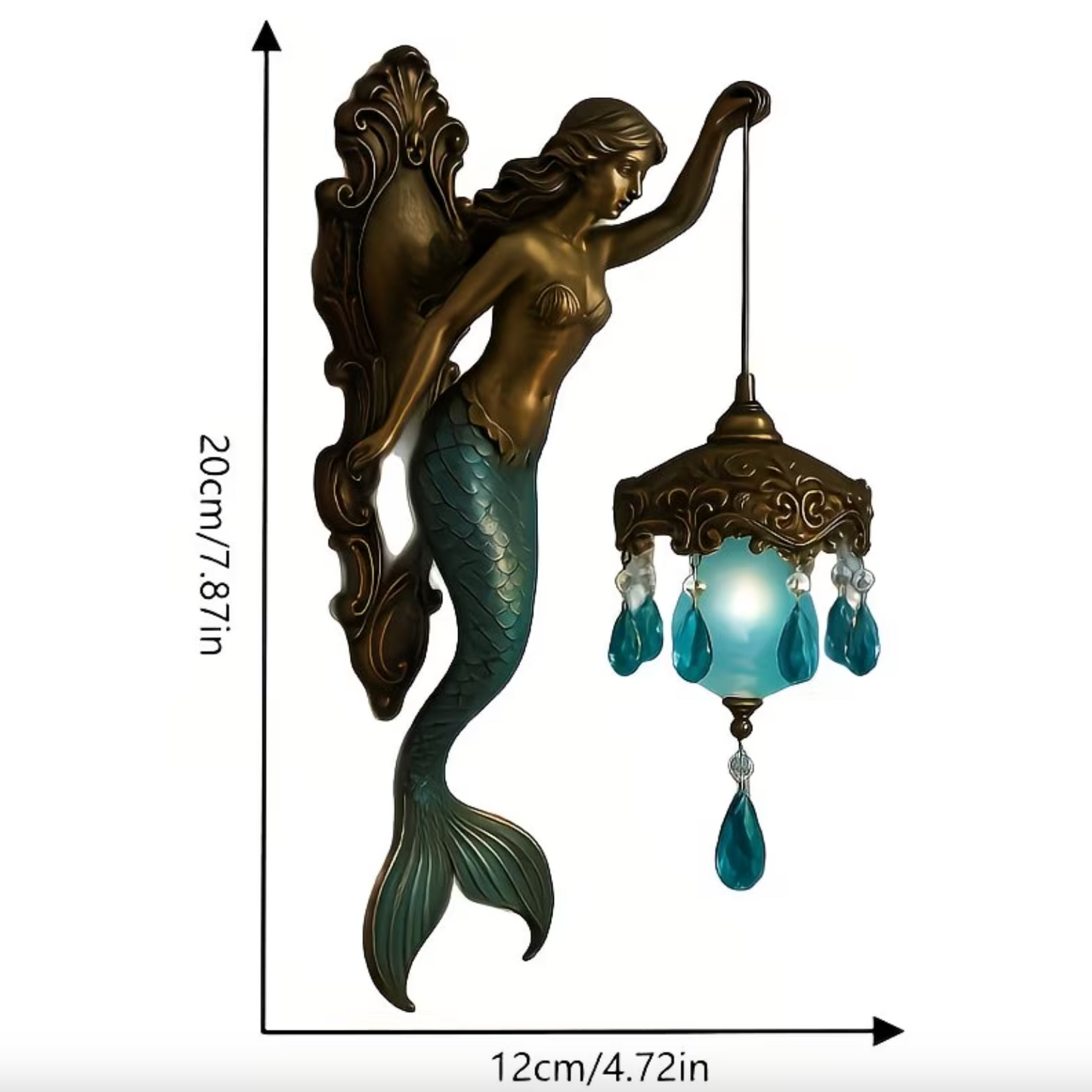 Mermaid Wall Sconce Lamp, Battery Powered Resin, view 12