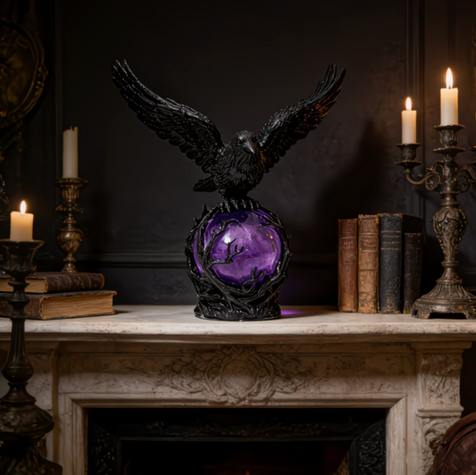 Gothic Raven Orb Accent Lamp in Black Resin, view 2
