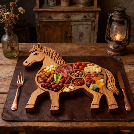 Horse Shaped Wooden Charcuterie Board with Sections, view 2
