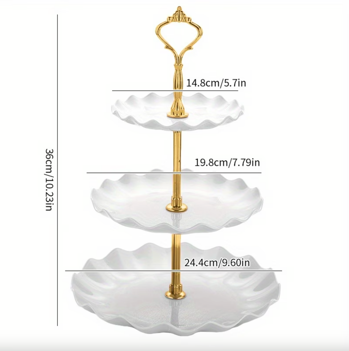 Three Tier Serving Stand with Ruffled Trays, view 16