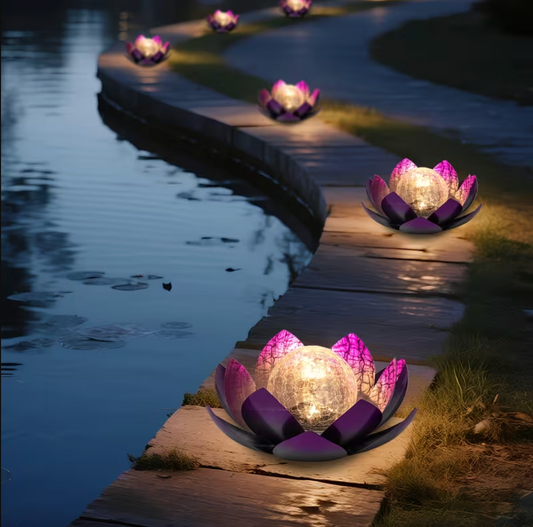 Solar Lotus Flower Garden Light with Glowing Orb, view 2
