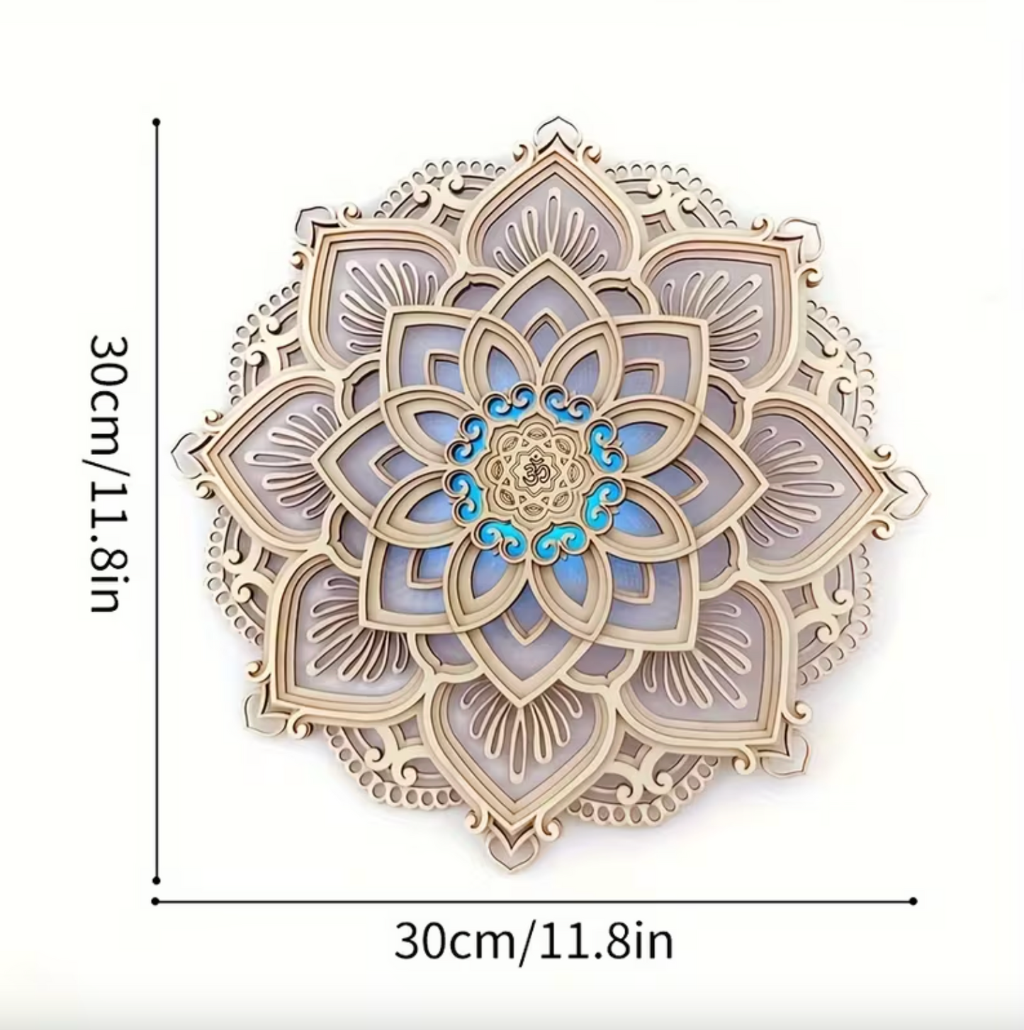 Layered Wood Mandala Wall Light, 11.8 in, USB, view 6