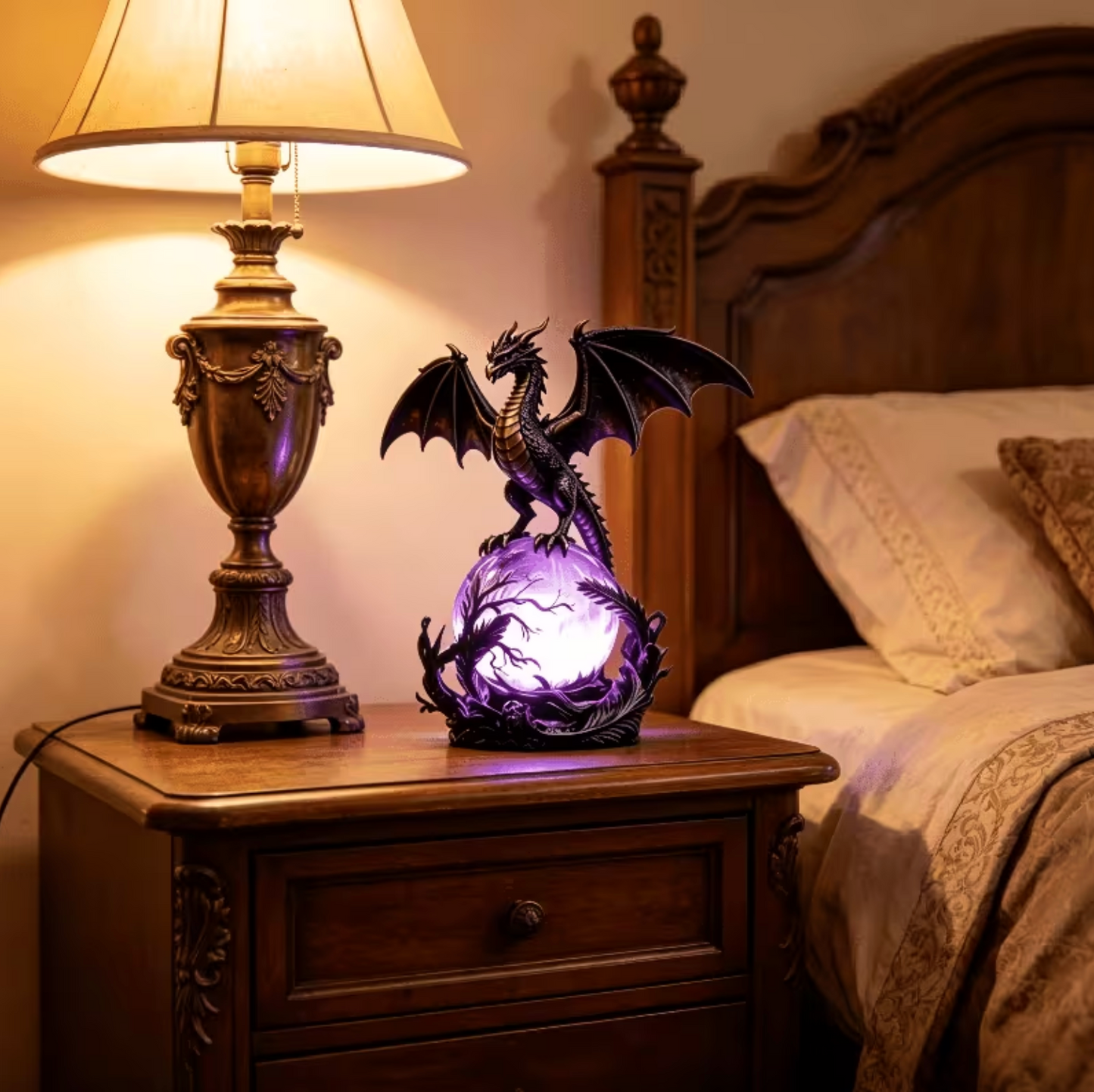 Dragon Table Lamp with Glowing Orb, Blue or Violet, view 10