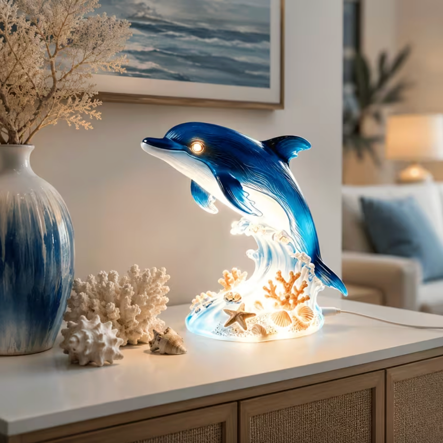 Dolphin and Wave LED Night Lamp, USB Powered, view 4
