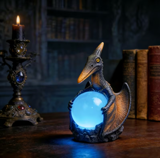 Winged Guardian Lamp with a Glowing Blue Orb, view 2