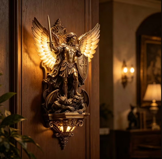 Archangel Michael Resin Wall Lamp, USB Powered, view 2