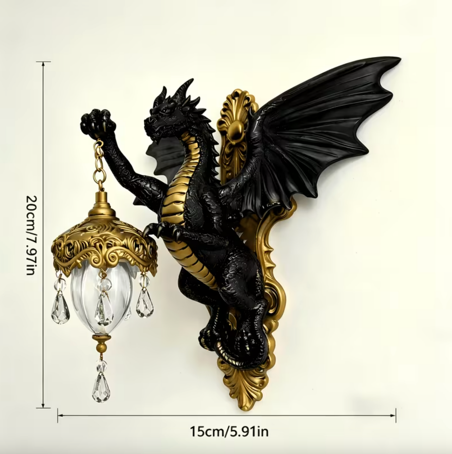 Gothic Dragon Wall Sconce with Lantern, Dark Bronze, view 6