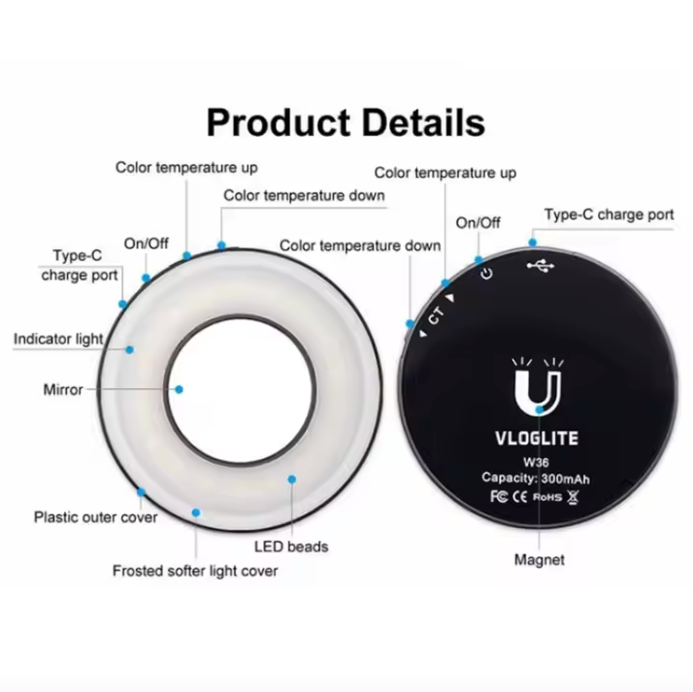 Magnetic Clip On Phone Ring Light, Type C Rechargeable, view 5