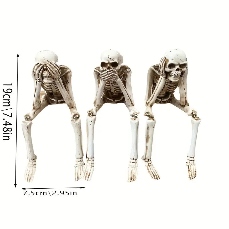 See Hear Speak No Evil Resin Skeleton Set of 3, view 7