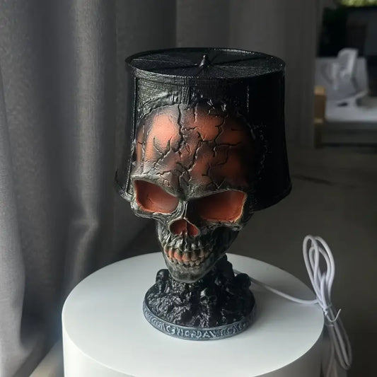 Skull Table Lamp with Shade and Glowing Cracks, view 2