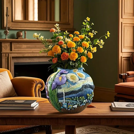 Van Gogh Inspired Painted Resin Vase for Flowers, view 2