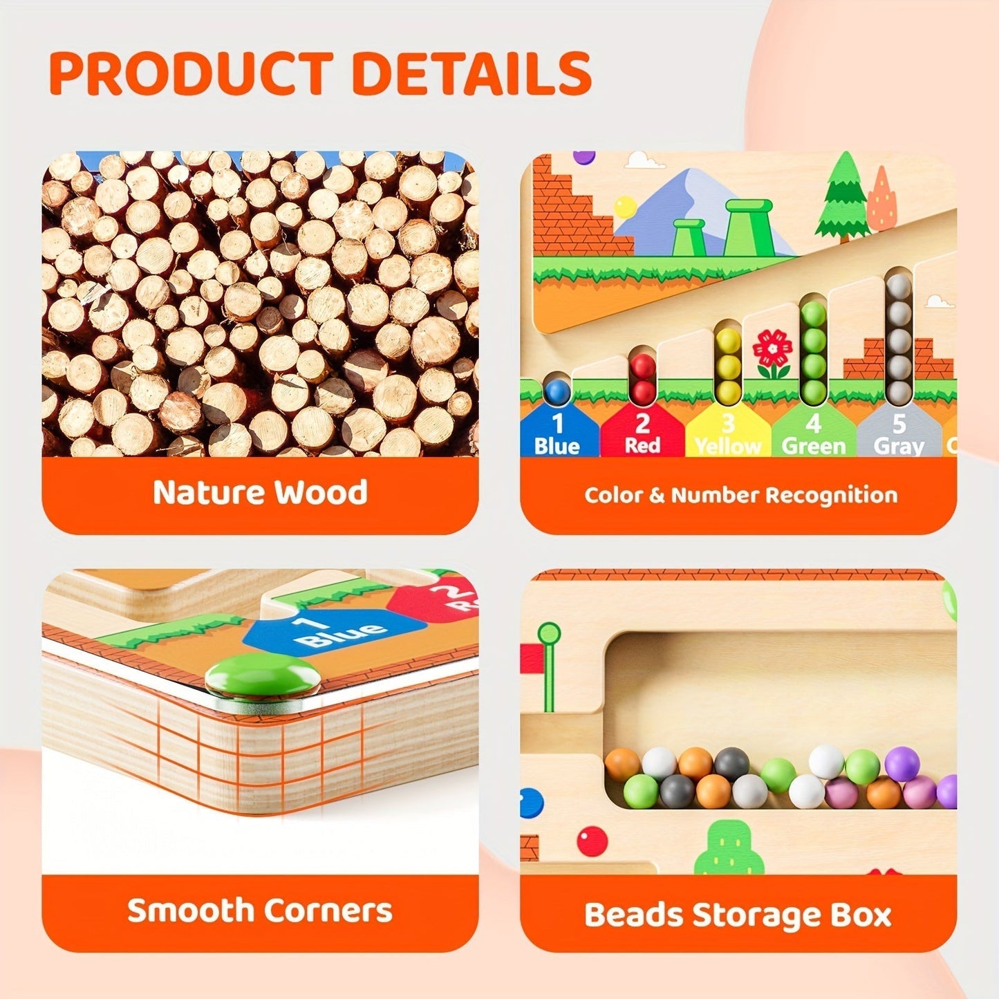 Wooden Magnetic Maze Board for Colors and Counting, view 6