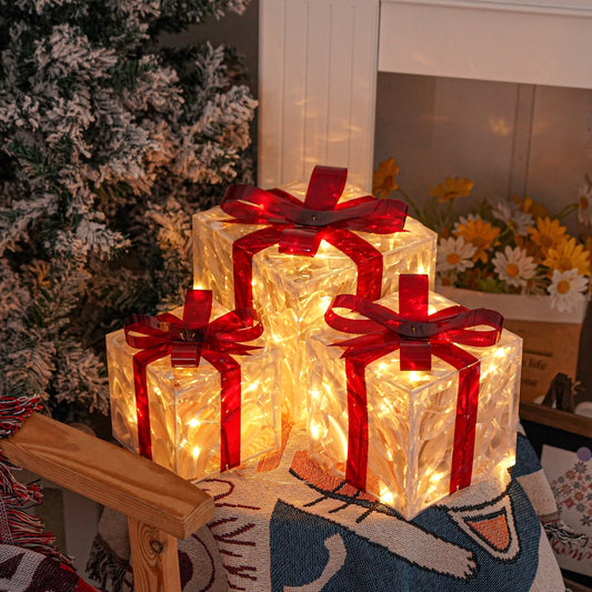 Light Up Christmas Gift Boxes, Set of 3 with LED Lights, view 2