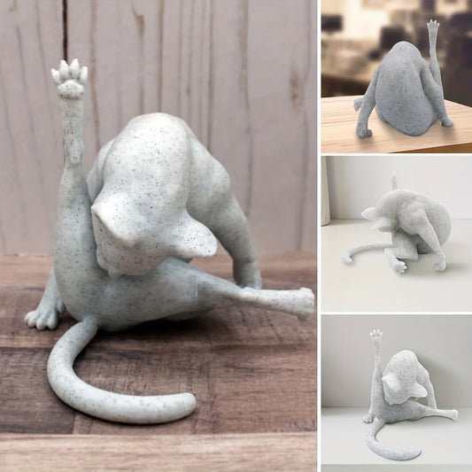 Resin Cat Figurine in Grooming Pose, 5.5 in, view 2