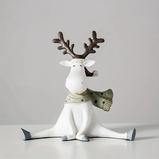 Sitting Reindeer Figurine with Scarf, Resin, 5.5 in, view 2