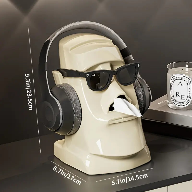 Moai Head Tissue Box and Desk Storage in Resin, view 7