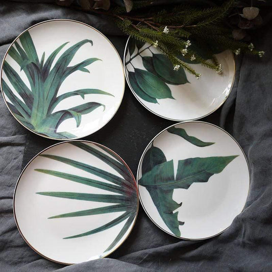 Hand Painted Tropical Leaf Ceramic Plate, 8 in, view 2