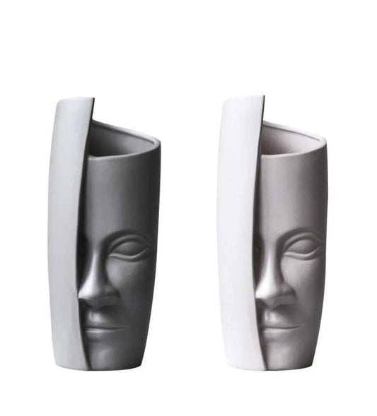 Sculpted Half Face Ceramic Vase, White or Gray, view 2
