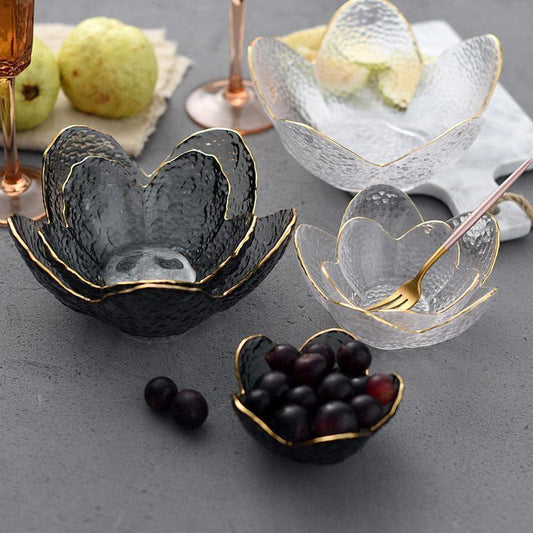 Textured Glass Petal Bowls with Gold Rim, 3 Sizes, view 2