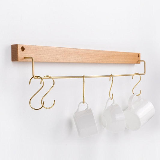 Wood and Brass Bathroom Towel Rack, Two Sizes, view 2
