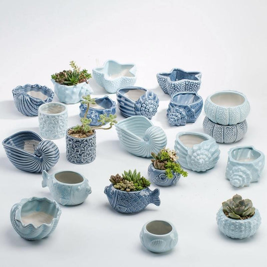Glazed Ceramic Sea Life Planters in Ten Shapes, view 2