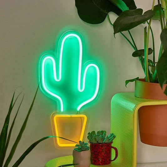 Neon Cactus Wall Sign, USB Powered, view 2