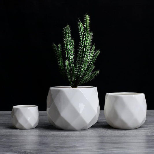 Faceted Ceramic Succulent Pot with Drainage Hole, view 2