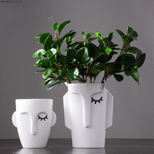 Abstract Face Ceramic Vase, Small or Medium, view 2