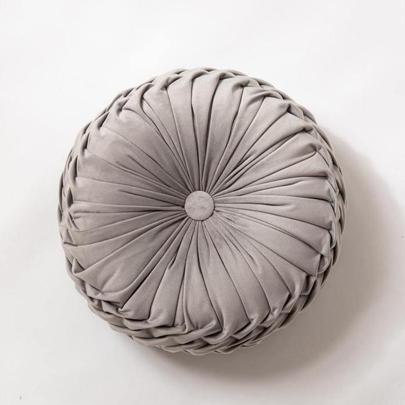 Round Velvet Ruffle Cushion with a Center Button, view 12