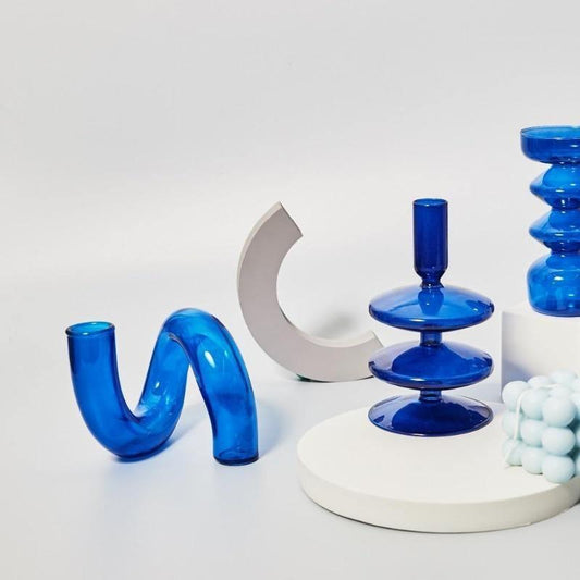 Blue Glass Taper Candle Holder in Seven Shapes, view 2