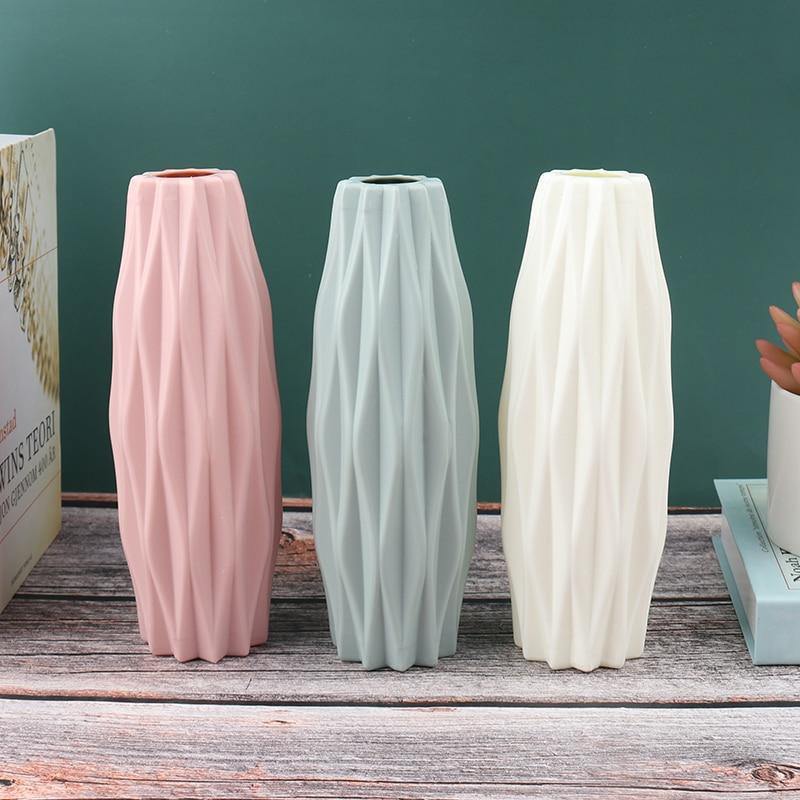 Slim Faceted Flower Vase, Matte Plastic, Three Colors, view 14