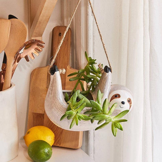 Ceramic Sloth Planter for Small Succulents, Two Shapes, view 2