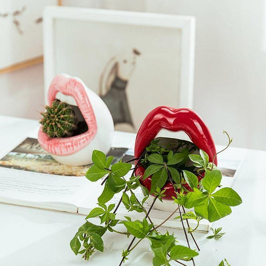 Lips Ceramic Planter for Small Succulents and Cacti, view 2