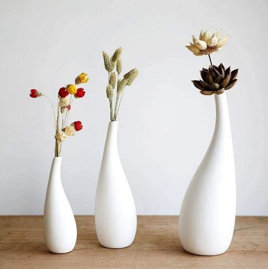 White Porcelain Water Drop Vase in Three Heights, view 2