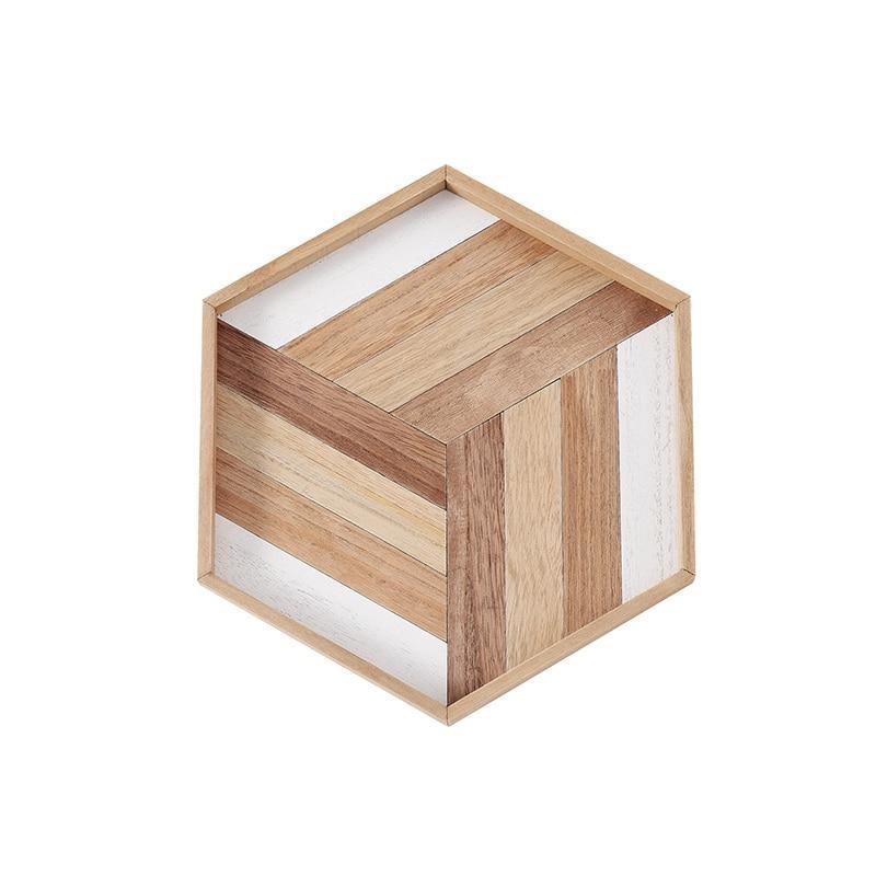 Hexagon Patterned Wooden Serving Platter, view 14