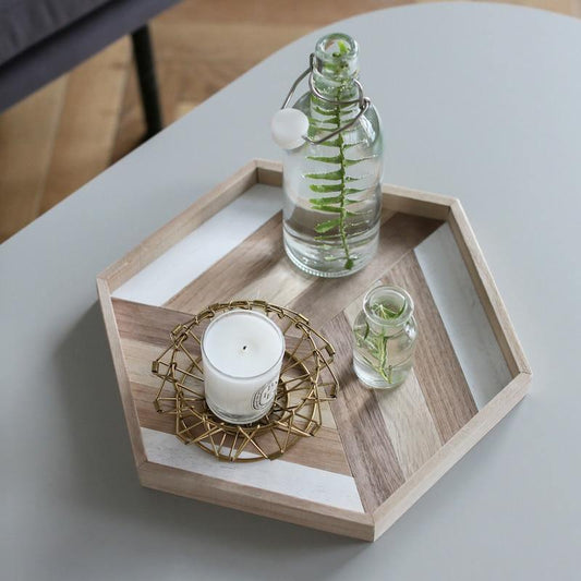 Hexagon Patterned Wooden Serving Platter, view 2